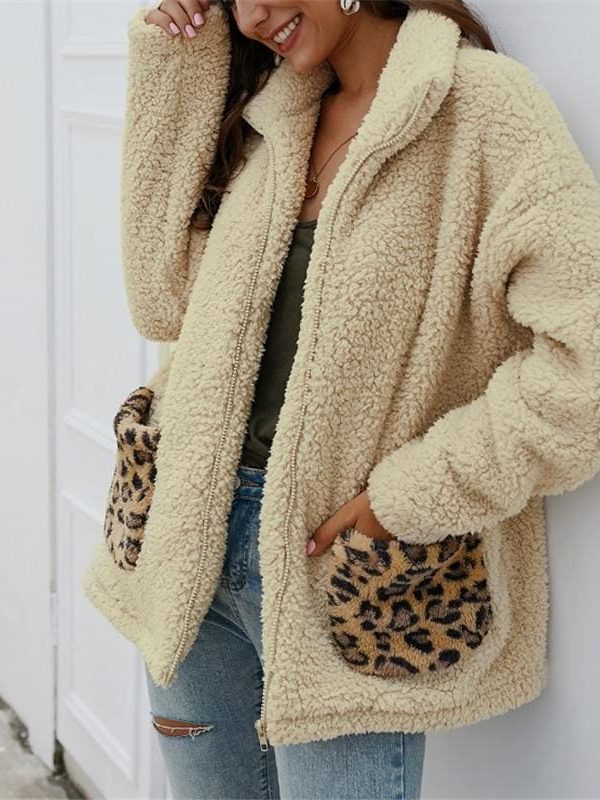 The Best Women Coats And Jackets Plus Size Leopard Pocket Winter Warm Fleece Coats Online - Takalr