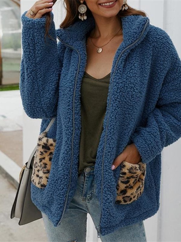 The Best Women Coats And Jackets Plus Size Leopard Pocket Winter Warm Fleece Coats Online - Takalr