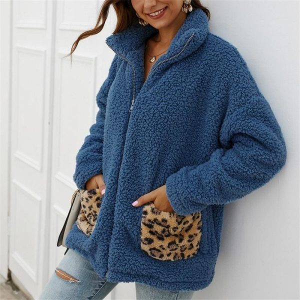 The Best Women Coats And Jackets Plus Size Leopard Pocket Winter Warm Fleece Coats Online - Takalr