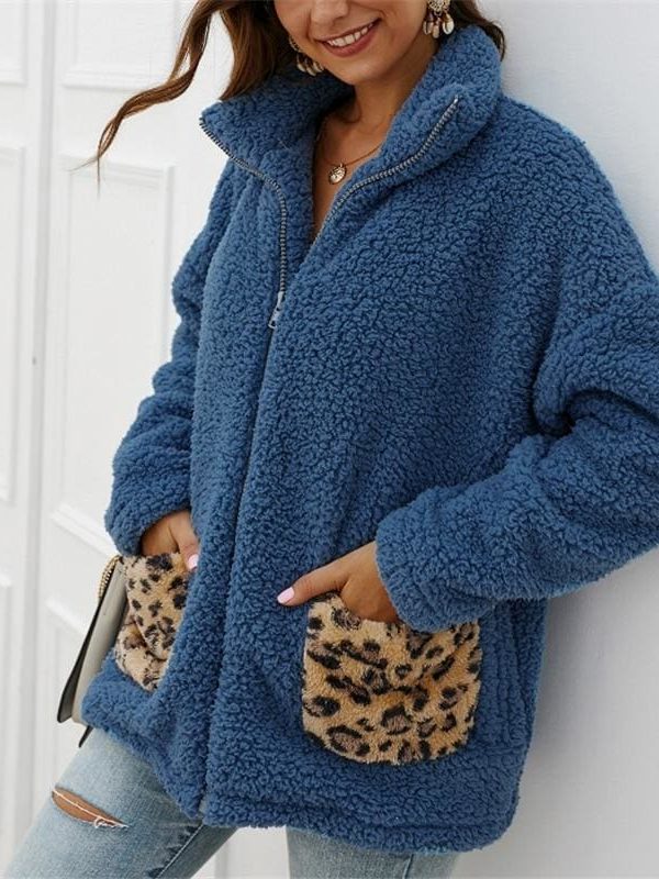 The Best Women Coats And Jackets Plus Size Leopard Pocket Winter Warm Fleece Coats Online - Takalr