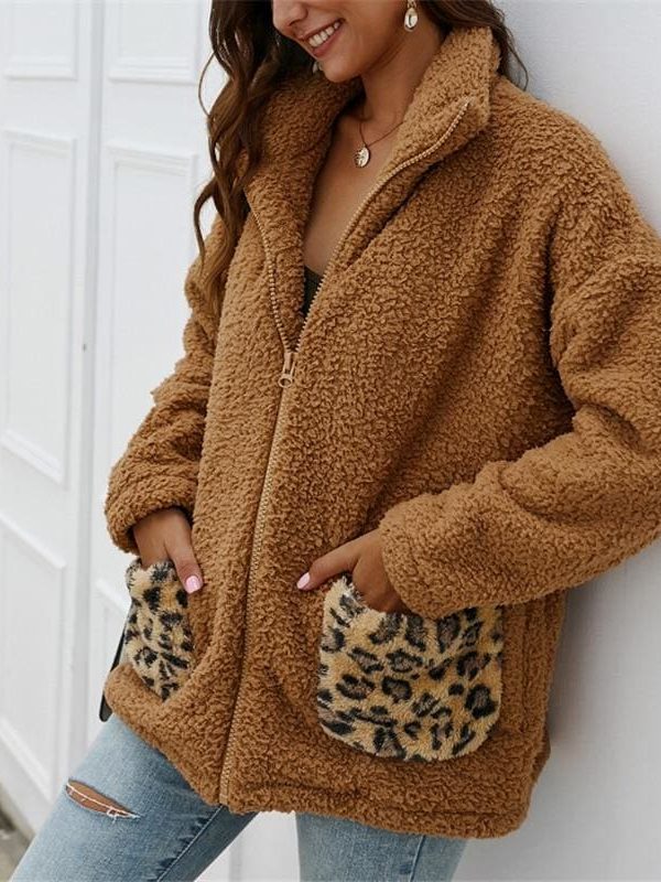 The Best Women Coats And Jackets Plus Size Leopard Pocket Winter Warm Fleece Coats Online - Takalr