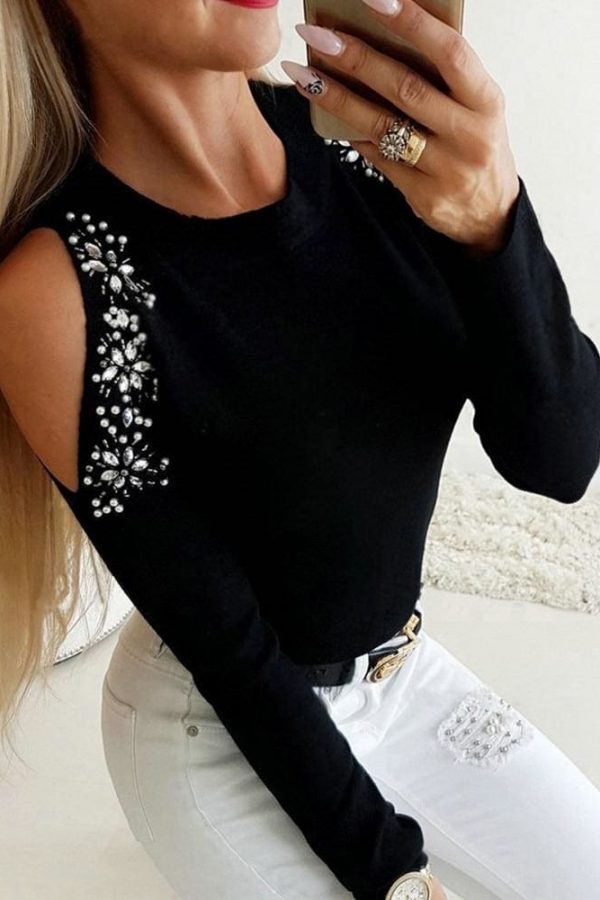 The Best Women Cold Shoulder Blouse Tee Ladies Long Sleeve Slim Fit Casual Tops Shirt Pullover Online - Takalr