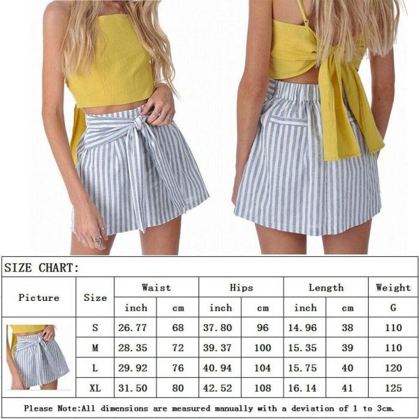 The Best Women Cotton&Linen Tennis High Waist Knot Skater Striped Pleated Flared A Line Circle Elastic Stretch Waist Short Mini Skirt Online - Takalr