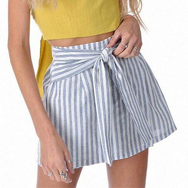 The Best Women Cotton&Linen Tennis High Waist Knot Skater Striped Pleated Flared A Line Circle Elastic Stretch Waist Short Mini Skirt Online - Takalr