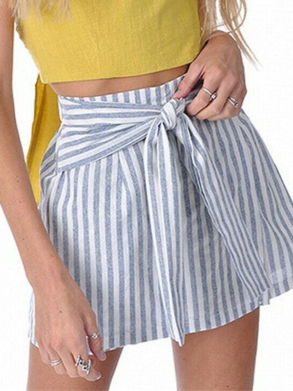 The Best Women Cotton&Linen Tennis High Waist Knot Skater Striped Pleated Flared A Line Circle Elastic Stretch Waist Short Mini Skirt Online - Takalr