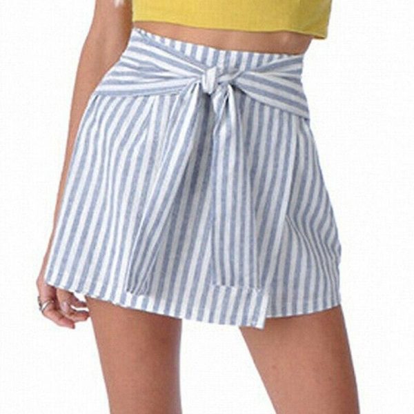 The Best Women Cotton&Linen Tennis High Waist Knot Skater Striped Pleated Flared A Line Circle Elastic Stretch Waist Short Mini Skirt Online - Takalr