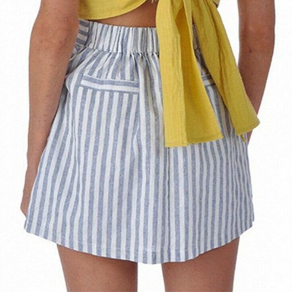 The Best Women Cotton&Linen Tennis High Waist Knot Skater Striped Pleated Flared A Line Circle Elastic Stretch Waist Short Mini Skirt Online - Takalr