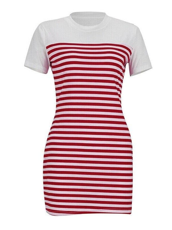 The Best Women Crew Neck Striped Short Sleeve Slim Fit T-shirt Dress Summer Ladies Casual Bodycon Mini Dresses Sundress Online - Takalr