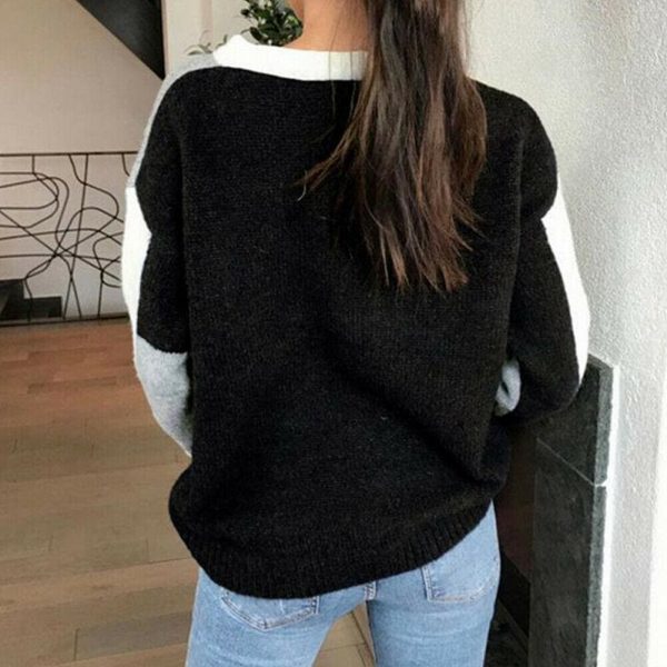 The Best Women Crew Neck Winter Knitted Sweater Ladies Loose Warm Pullover Jumper Tops Patchwork Long Sleeve Causual Sweaters Online - Takalr