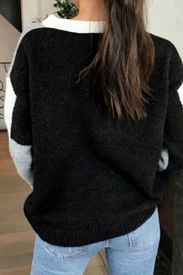 The Best Women Crew Neck Winter Knitted Sweater Ladies Loose Warm Pullover Jumper Tops Patchwork Long Sleeve Causual Sweaters Online - Takalr