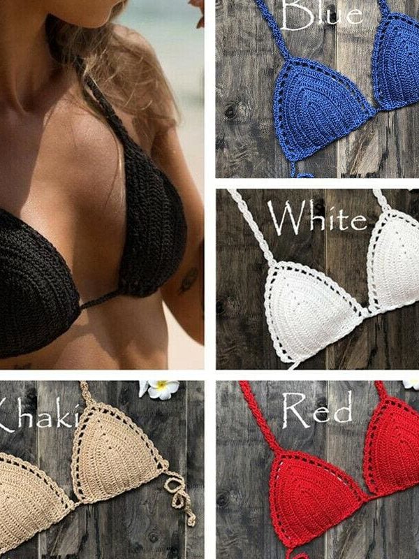 The Best Women Crochet Bralette Knit Bra Boho Beach Woven Bikini Halter Cami Crop Top Holiday Tank Beachwear Online - Takalr