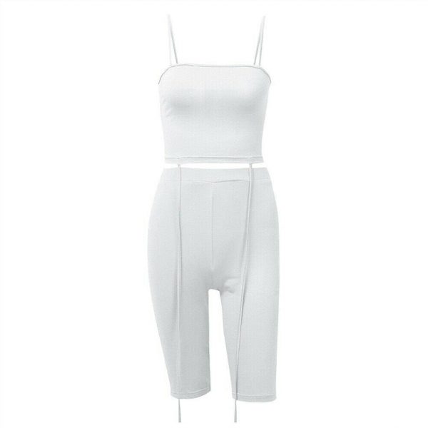 The Best Women Crop Tanks Tops Short Trousers Two-piece Set Skinny Casual Ladies Summer Fashion Beach Sport Suit Online - Takalr