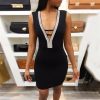 The Best Women Deep V- Neck Sequin Bandage Bodycon Dress Summer Sexy Ladies Backless Party Short Slim Fit Mini Dresses Online - Takalr