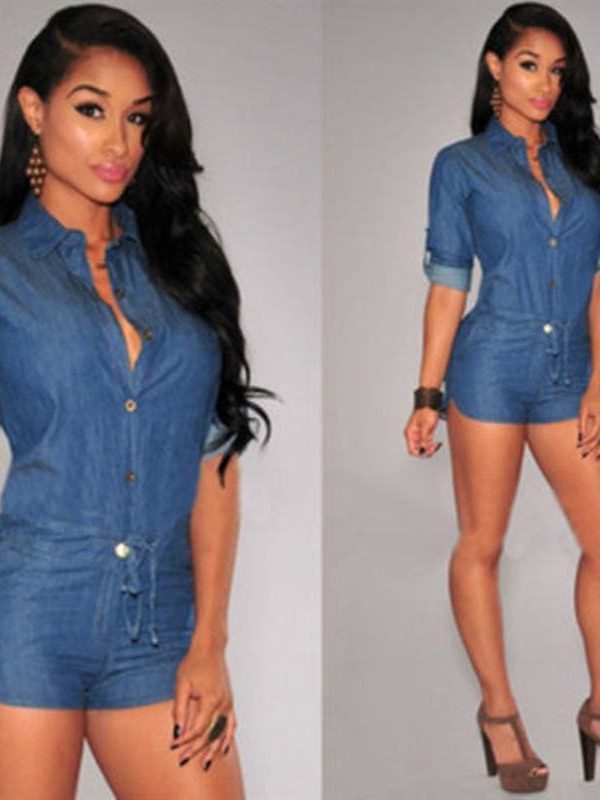 The Best Women Denim Jumpsuit Romper Fashion Ladies Jeans Playsuit Autumn Casual Short Slim Bodycon Overall Online - Takalr