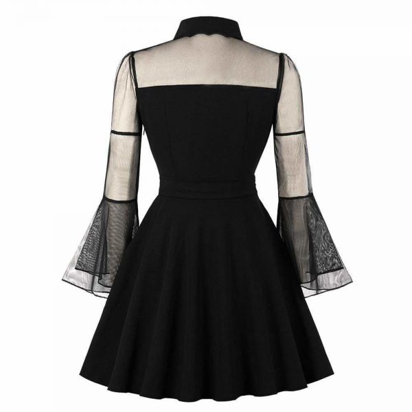 The Best Women Dress Mesh Patchwork See-Through Flare Sleeve Plus Size Online - Source Silk