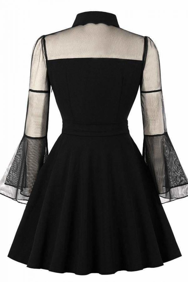 The Best Women Dress Mesh Patchwork See-Through Flare Sleeve Plus Size Online - Source Silk