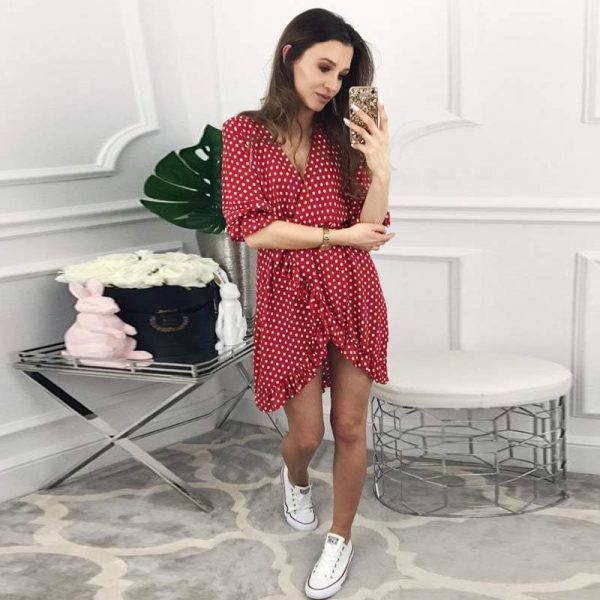 The Best Women Dress Ruffles Print Polka Dot Female Half Sleeve Mini Dresses Online - Source Silk