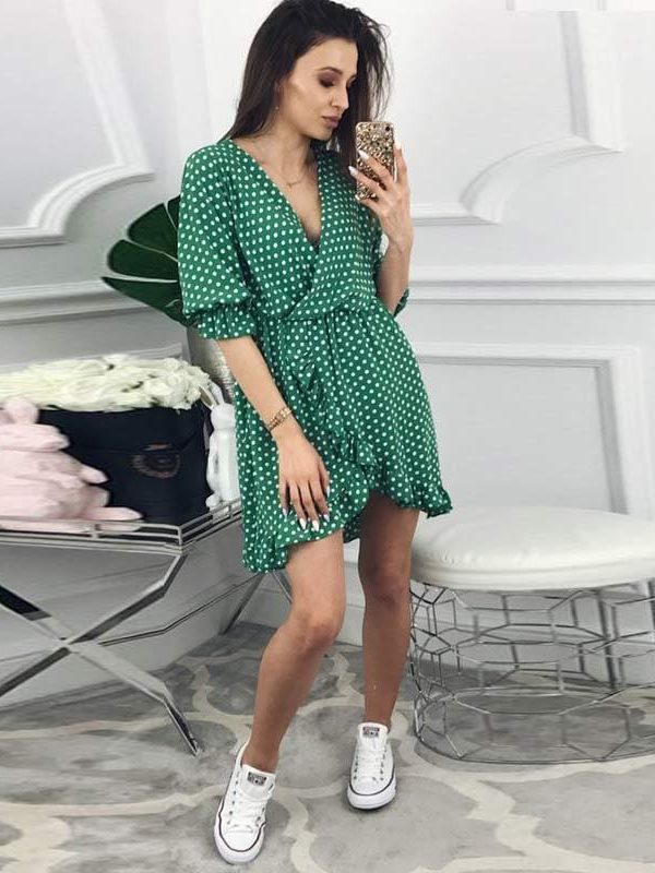 The Best Women Dress Ruffles Print Polka Dot Female Half Sleeve Mini Dresses Online - Source Silk