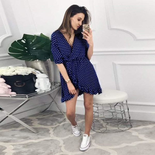 The Best Women Dress Ruffles Print Polka Dot Female Half Sleeve Mini Dresses Online - Source Silk