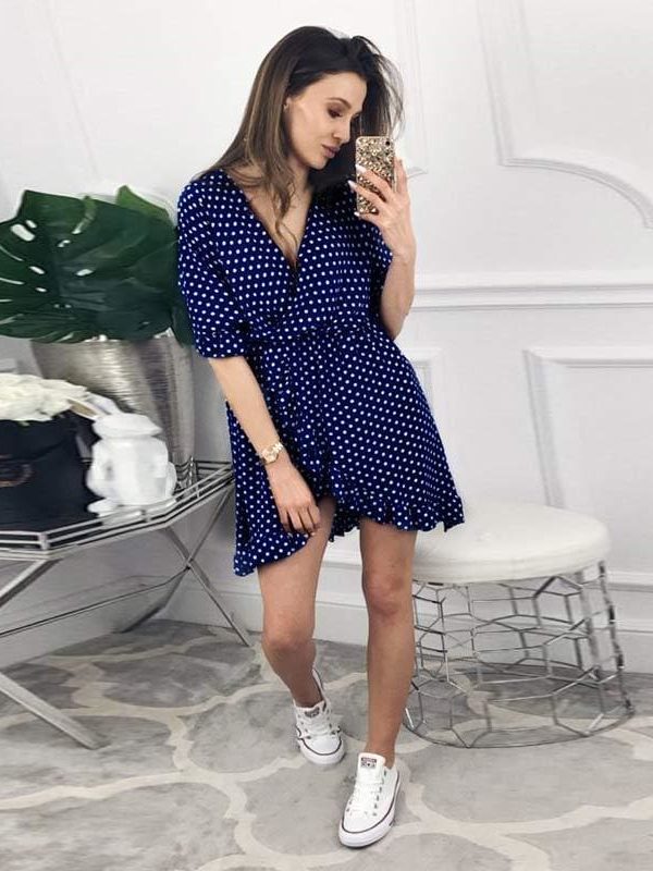 The Best Women Dress Ruffles Print Polka Dot Female Half Sleeve Mini Dresses Online - Source Silk