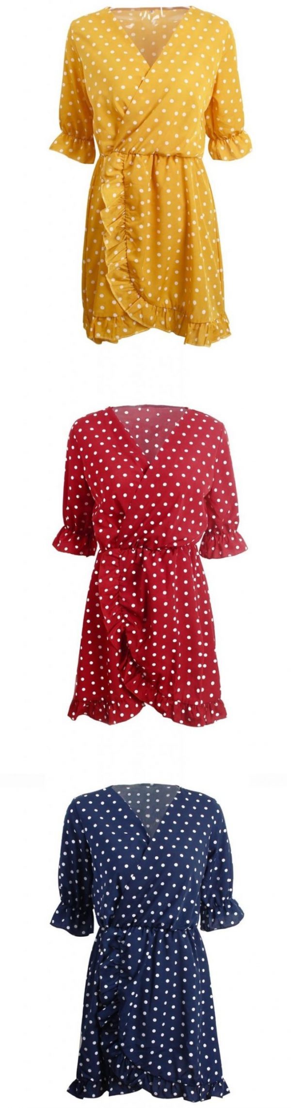 The Best Women Dress Ruffles Print Polka Dot Female Half Sleeve Mini Dresses Online - Source Silk