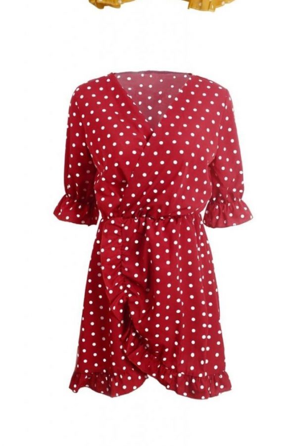 The Best Women Dress Ruffles Print Polka Dot Female Half Sleeve Mini Dresses Online - Source Silk