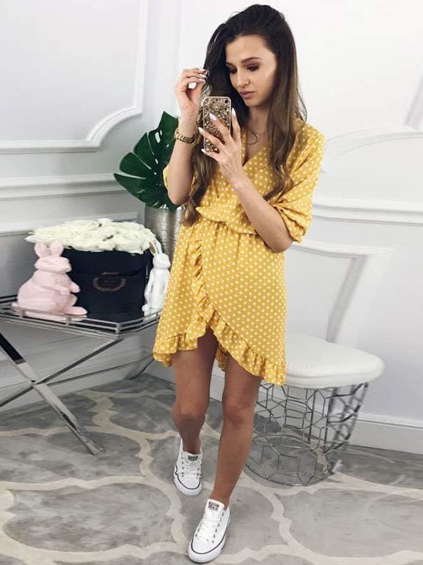 The Best Women Dress Ruffles Print Polka Dot Female Half Sleeve Mini Dresses Online - Source Silk