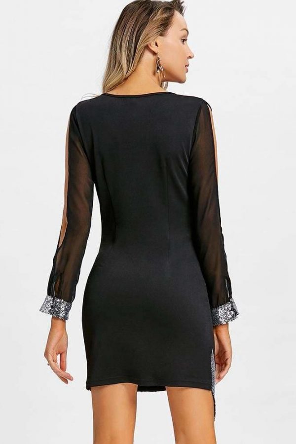 The Best Women Dress Sequined Chiffon V-Neck Knee-Length Bodycon Online - Source Silk