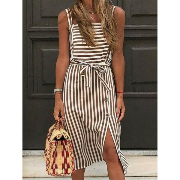 The Best Women Dress Striped Sundress Summer Holiday Beach Midi Dress Online - Takalr