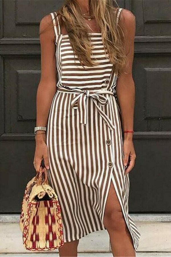 The Best Women Dress Striped Sundress Summer Holiday Beach Midi Dress Online - Takalr