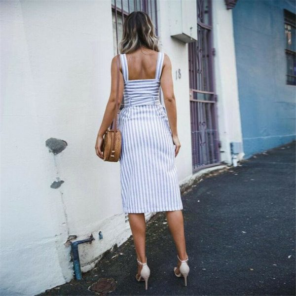 The Best Women Dress Striped Sundress Summer Holiday Beach Midi Dress Online - Takalr