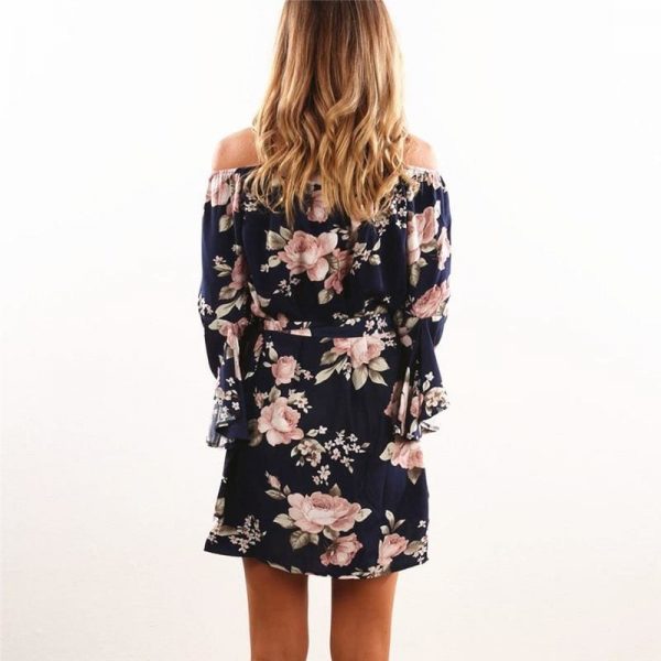 The Best Women Dress  Summer  Off Shoulder Floral Print Chiffon Dress Online - Source Silk