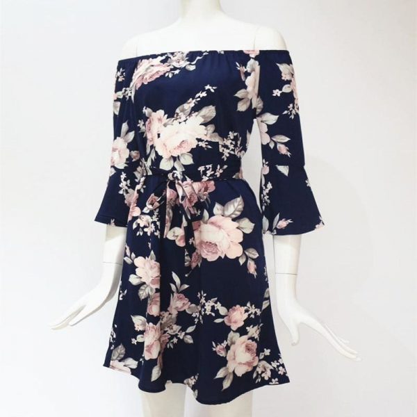 The Best Women Dress  Summer  Off Shoulder Floral Print Chiffon Dress Online - Source Silk