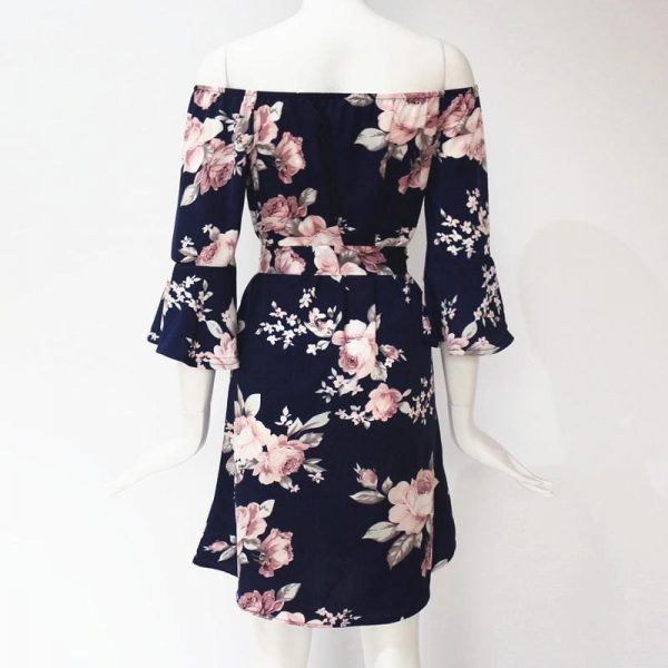 The Best Women Dress  Summer  Off Shoulder Floral Print Chiffon Dress Online - Source Silk