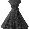 The Best Women Dress Vintage Printed Dot A-Line O-Neck Bow Sashes Online - Source Silk