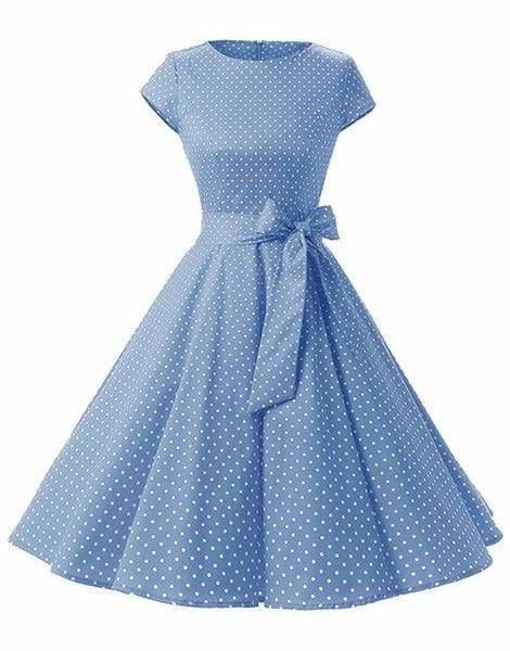 The Best Women Dress Vintage Printed Dot A-Line O-Neck Bow Sashes Online - Source Silk