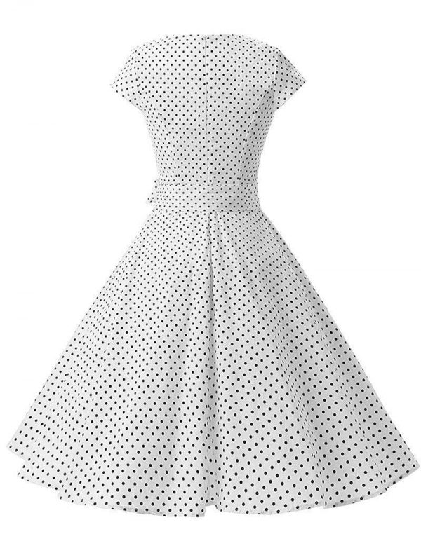 The Best Women Dress Vintage Printed Dot A-Line O-Neck Bow Sashes Online - Source Silk