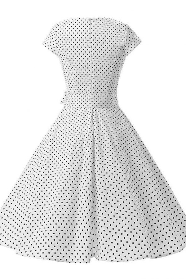 The Best Women Dress Vintage Printed Dot A-Line O-Neck Bow Sashes Online - Source Silk