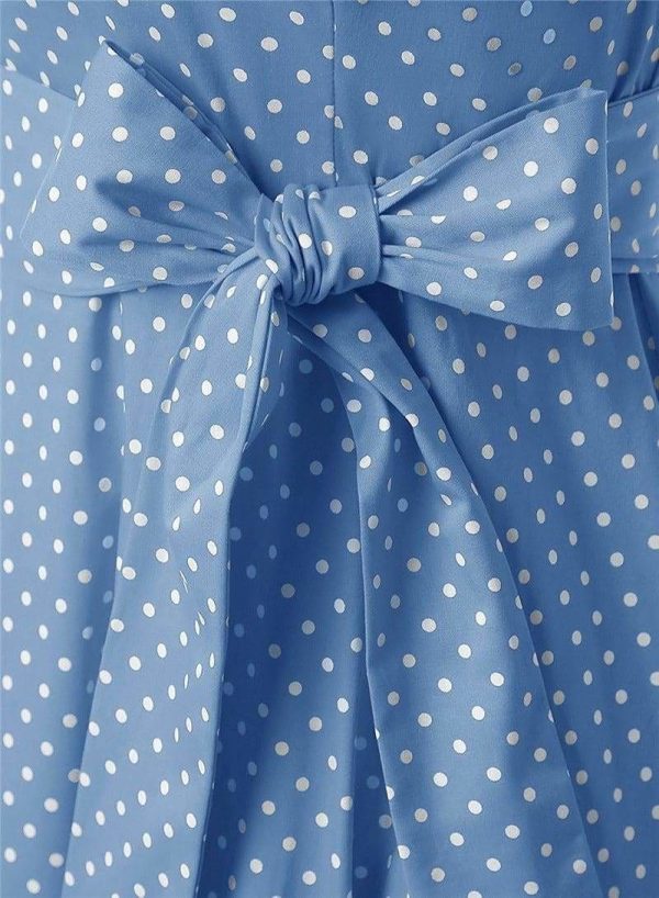 The Best Women Dress Vintage Printed Dot A-Line O-Neck Bow Sashes Online - Source Silk