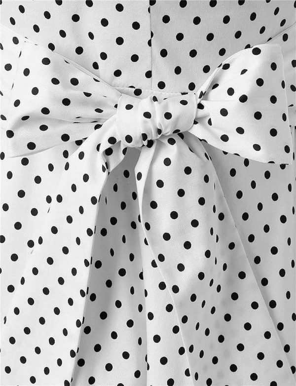 The Best Women Dress Vintage Printed Dot A-Line O-Neck Bow Sashes Online - Source Silk