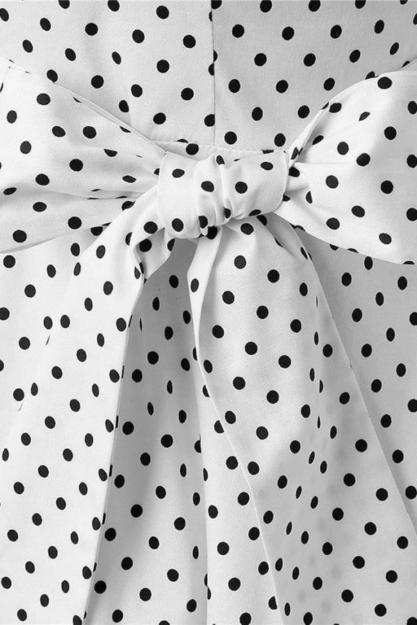 The Best Women Dress Vintage Printed Dot A-Line O-Neck Bow Sashes Online - Source Silk