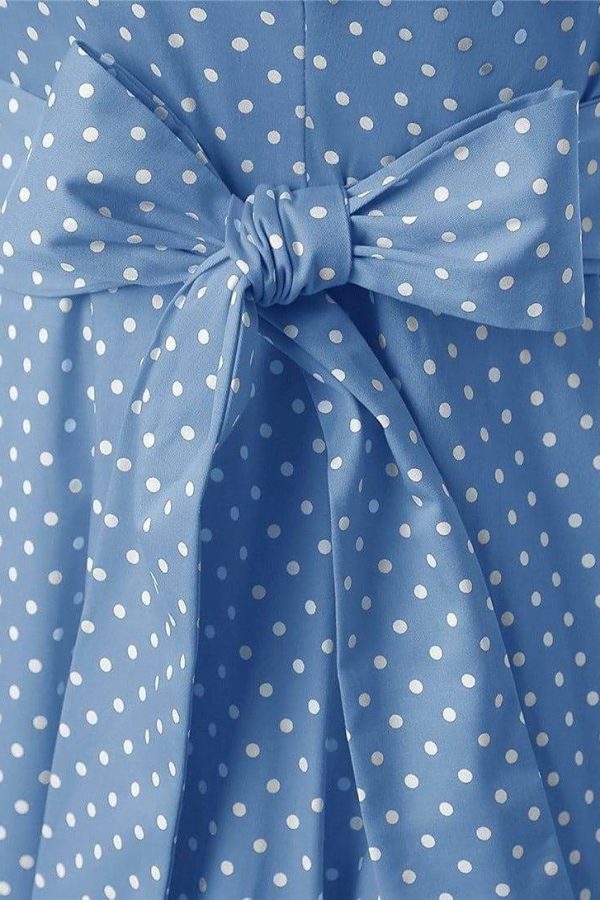 The Best Women Dress Vintage Printed Dot A-Line O-Neck Bow Sashes Online - Source Silk