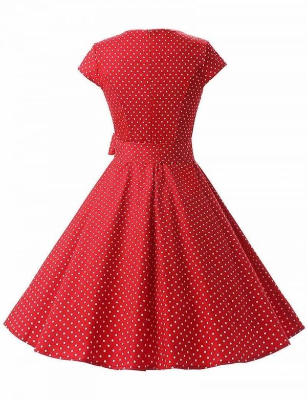 The Best Women Dress Vintage Printed Dot A-Line O-Neck Bow Sashes Online - Source Silk