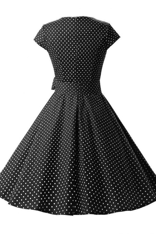 The Best Women Dress Vintage Printed Dot A-Line O-Neck Bow Sashes Online - Source Silk