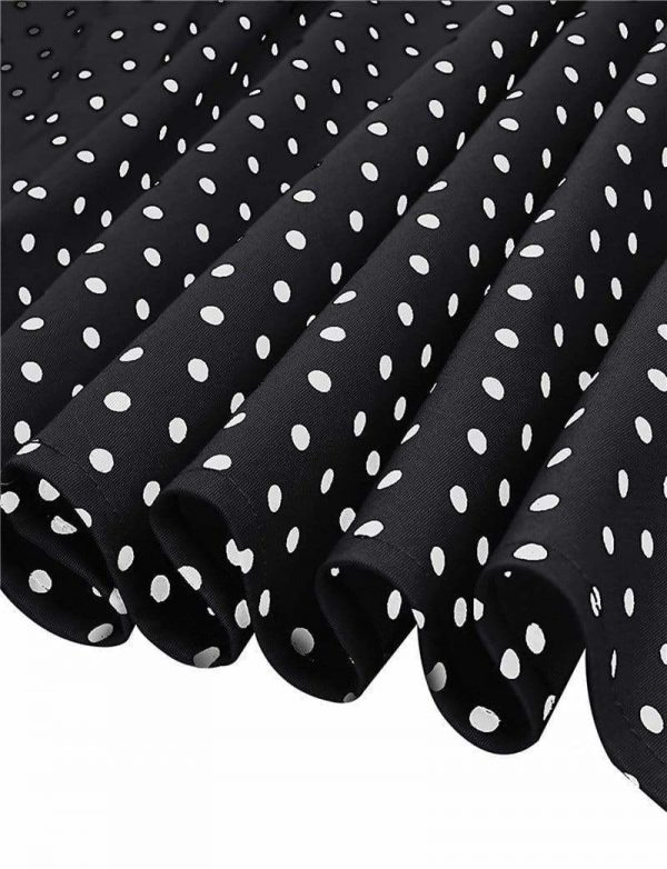 The Best Women Dress Vintage Printed Dot A-Line O-Neck Bow Sashes Online - Source Silk