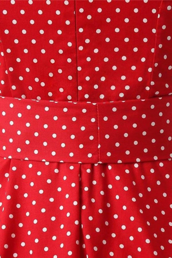 The Best Women Dress Vintage Printed Dot A-Line O-Neck Bow Sashes Online - Source Silk