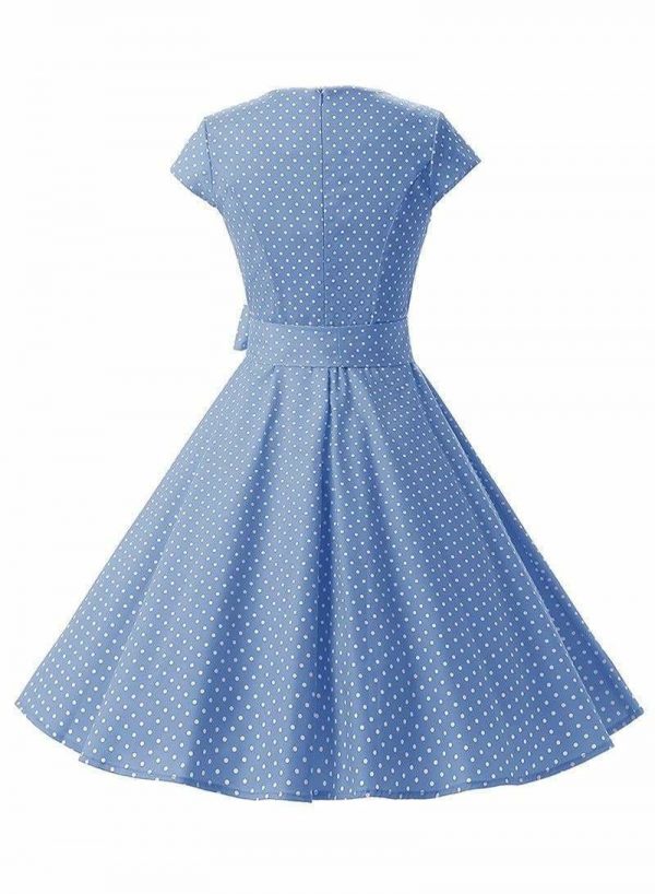 The Best Women Dress Vintage Printed Dot A-Line O-Neck Bow Sashes Online - Source Silk