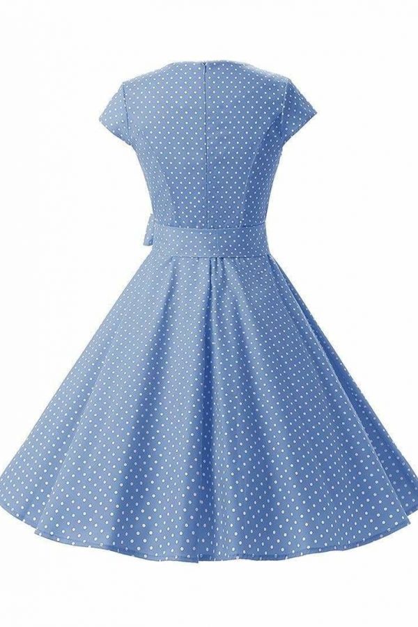 The Best Women Dress Vintage Printed Dot A-Line O-Neck Bow Sashes Online - Source Silk