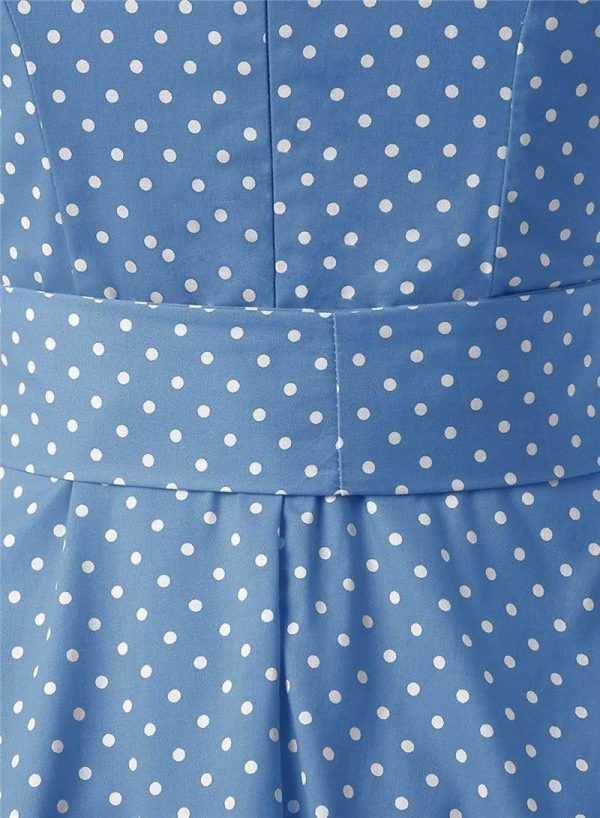 The Best Women Dress Vintage Printed Dot A-Line O-Neck Bow Sashes Online - Source Silk