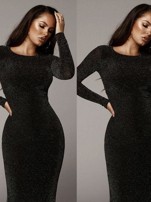 The Best Women Dresses Black Long Sleeve Lady Slim sexy Club Party Mini Dress Office Shining Glitter Turtleneck Bodycon Online - Takalr